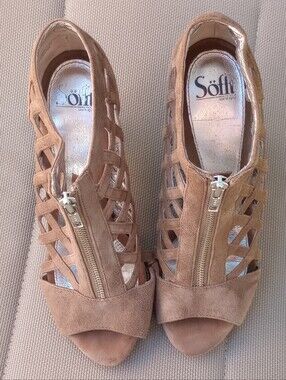 Söfft "Lito" Brown Leather Woven Caged Peep Toe Heels - Size 9M